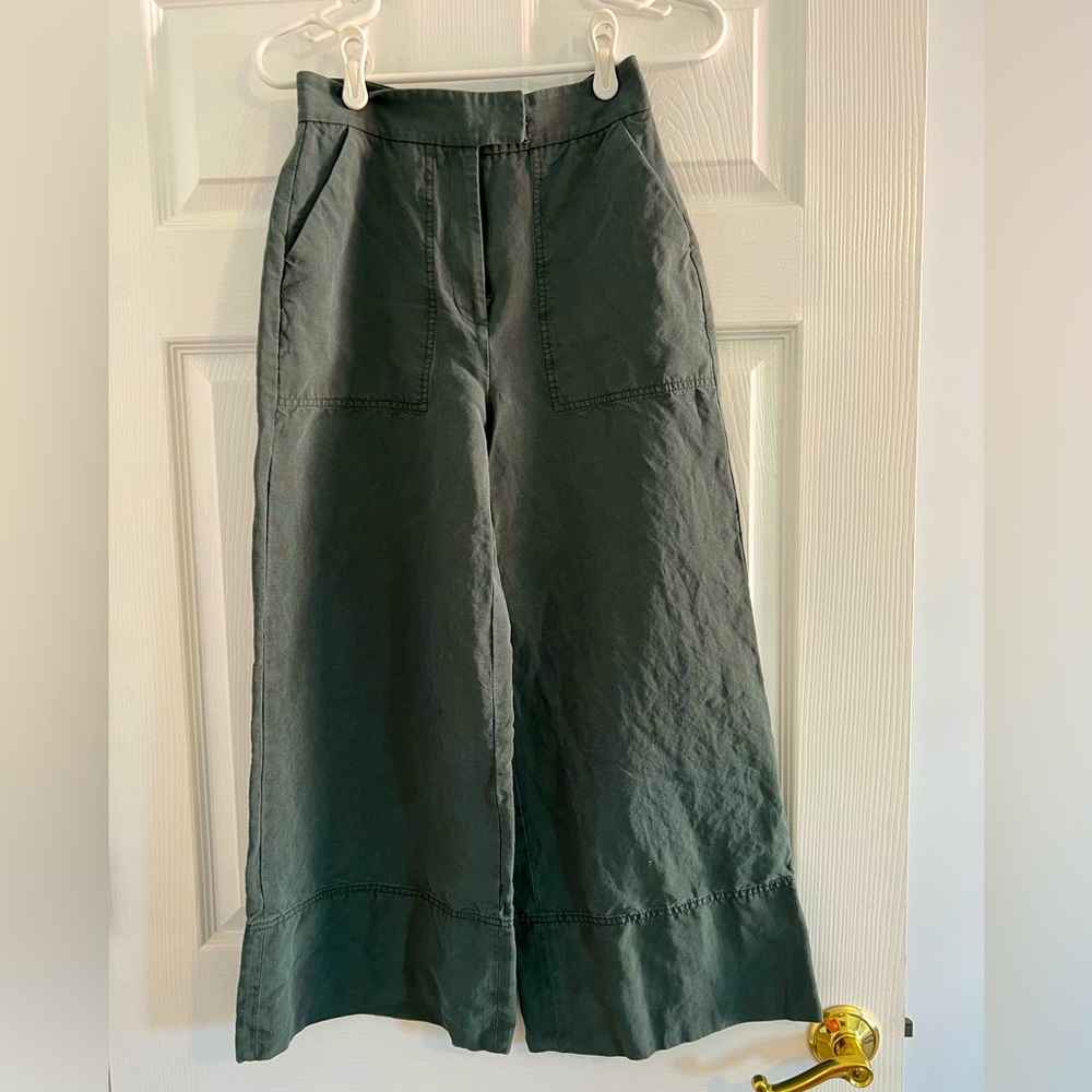 Lewit dark green linen/silk wide leg pants